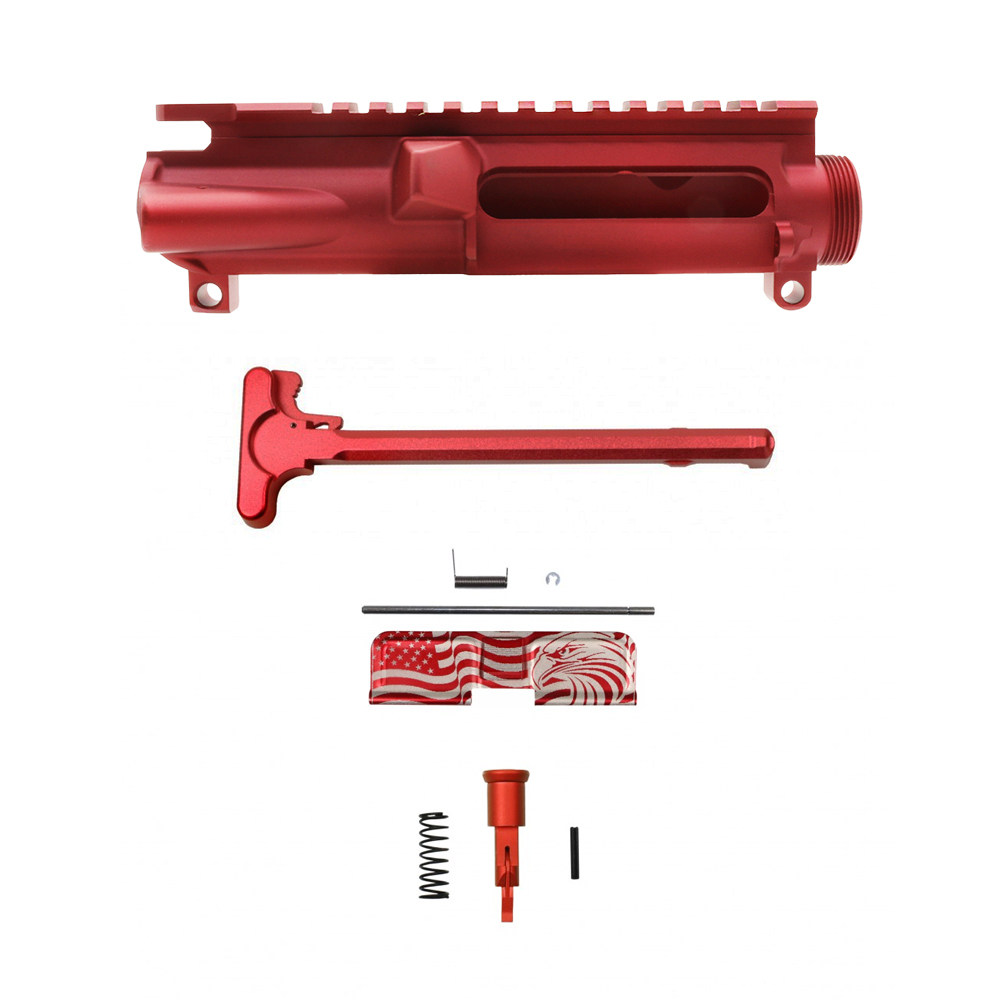 AR15 Red Anodized Bundle Stripped Upper Receiver Charging Handle